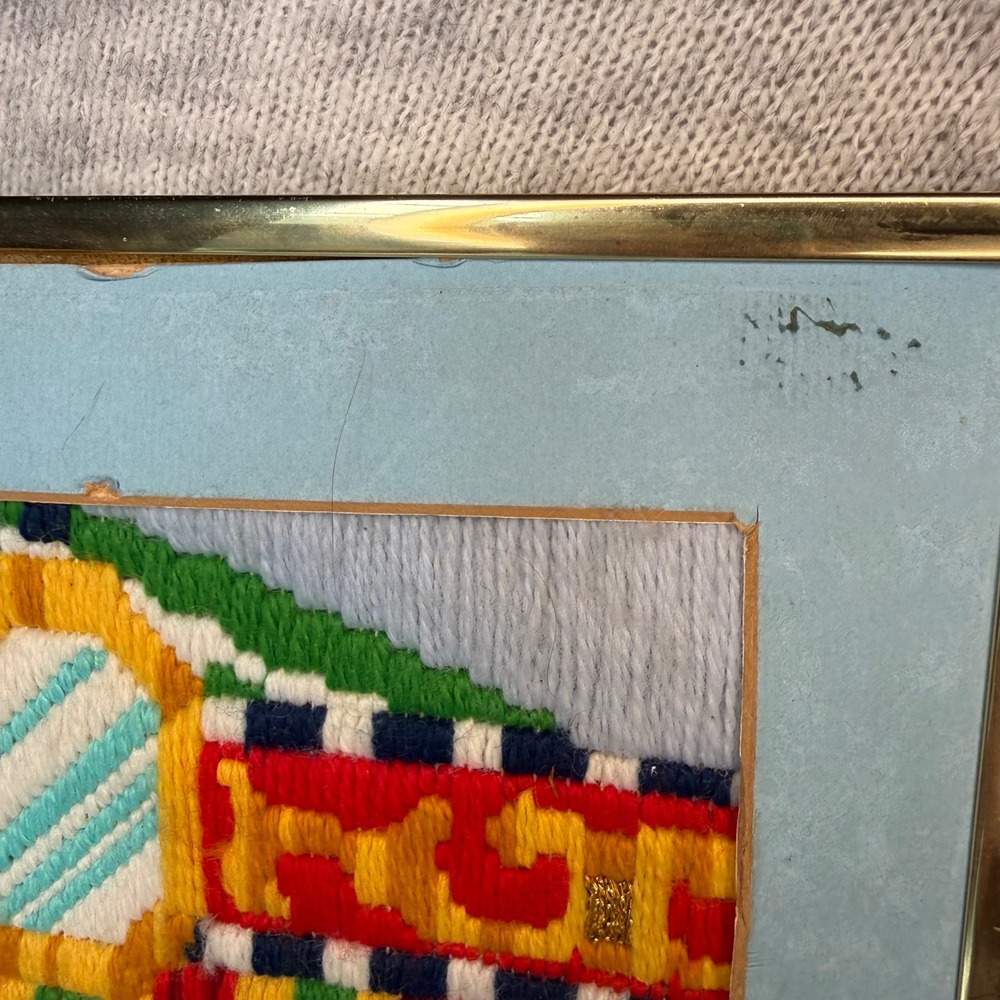 Vintage 1984 Carousel Needlepoint Framed Wall Art Handmade Horse Decor 22x18 - Picture 7 of 11